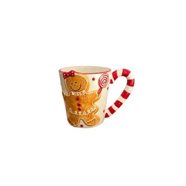 Imagem de Caneca Decorativa de Natal Biscoito Menina 500ML para Decoração com Desenho de Biscoito de Gengibre em Alto Relevo