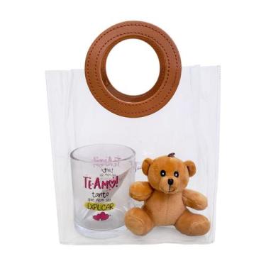 Imagem de Kit Dia das Mães Presente Namorados Caneca + Sacola + Urso Cor:Te Amo 