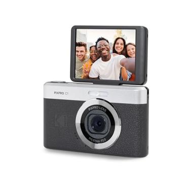 Imagem de KODAK Câmera digital com zoom PIXPRO C1 – 13 MP compacta aponte e fotografe com tela flip LCD de inclinação de 2,8 polegadas 180°, design retrô vintage com zoom 4X e vídeo Full HD 1080p para viagens