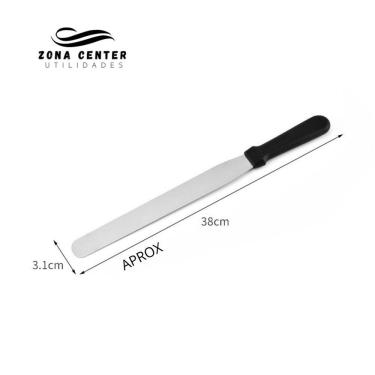 Imagem de Espátula de Bolo Inox Reta e Curvada Cabo Plástico para Confeitar em Metal 37 cm Cozinh...