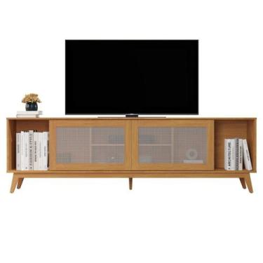 Imagem de Rack para TV até 75 Polegadas MDF 218cm Pés em Madeira Maciça Denver Y