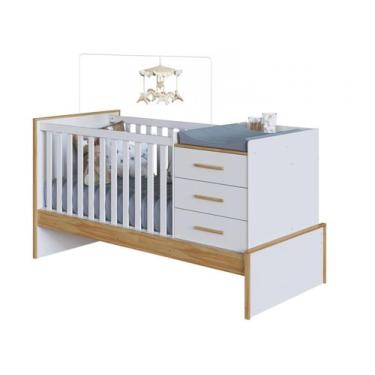 Imagem de Berço 4 em 1 Branco e Amêndoa Moveis Peroba Confort Multi, Branco e Am