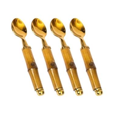 Imagem de Conjunto 4 Colheres De Sobremesa Wolff De Aço Inox Com Cabo De Bambu T