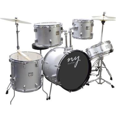 Imagem de Bateria Acústica 2T Cromada Prata com Banco NY-F1RST