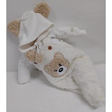 Imagem de Macacão Jardineira + Body Plush Unissex Bebê LessaKids B9262, Off whit