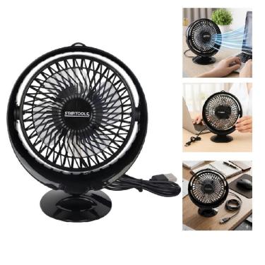 Imagem de Mini Ventilador de Mesa Usb 7,5W 2 Velocidades Preto Portátil Silencioso com Inclinação Ajustável