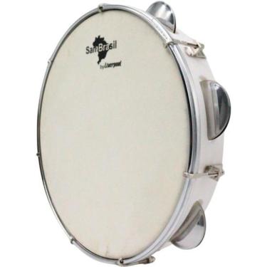 Imagem de Pandeiro 10" Premium Pele Branca Sambrasil para Samba e Pagode Branco Liverpool
