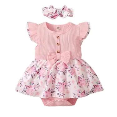 Imagem de Vestido Floral Para Bebês Meninas De 0 a 18 Meses, Macacão Canelado De