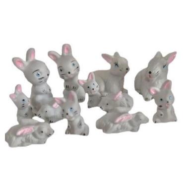 Imagem de Miniatura de Coelhos Família 12 peças de Porcelana Decoração - RD Stor
