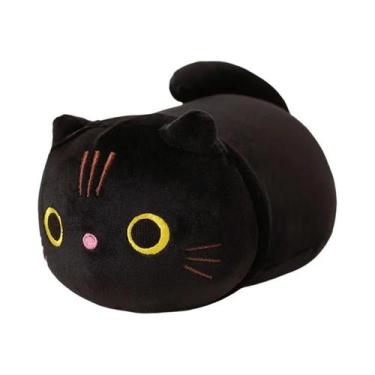 Imagem de Brinquedo De Pelúcia Gato De 22cm Preto, Branco E Cinza Com Laranja Vi
