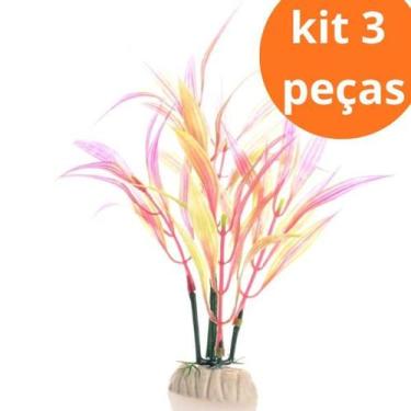 Imagem de Kit Planta Artificial 17cm c/3un Variações Decoração Aquário Modelo:C 