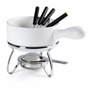 Imagem de Conjunto Fondue Cerâmica 7 Peças Branco 850ml Queijo Chocolate Rechaud