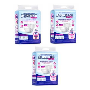 Imagem de 30 Fralda Geriátrica Adulto Aconchego Master M KIT 03 PACOTES. Alta Ab