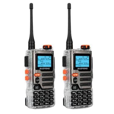 Imagem de Kit 2 Rádios Comunicadores Baofeng Triband Transparente Lanterna Bater