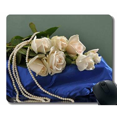 Imagem de Mouse pad divertido personalizado, buquê de flores de rosas e pérolas, almofada de mouse pad para escritório
