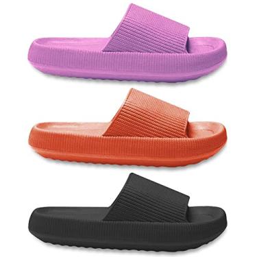 Imagem de KIT 3 Chinelos Feminino Nuvem Slide Super Macio Antiderrapantes - Preto/Laranja/Rosa - 36