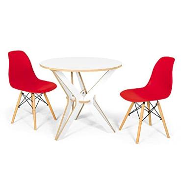 Imagem de Conjunto Mesa de Jantar Encaixe Itália 90cm com 2 Cadeiras Eames Eiffel - Vermelho