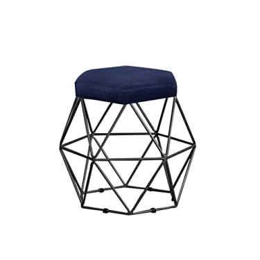 Imagem de Puff Onix Preta Veludo Azul Marinho Folk Móveis