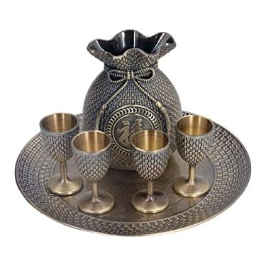 Imagem de Conjunto de chá turco, conjunto de bule de café turco estilo vintage com relevo padrão requintado conjunto de chá turco de metal que não desbota, altamente durável, conjuntos de copos misturados