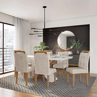 Imagem de Conjunto de Mesa de Jantar com Vidro e 6 Cadeiras Ariel Veludo Creme e Off White