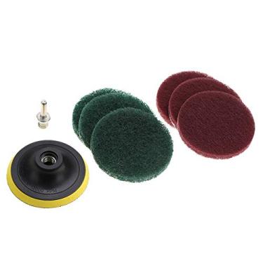 Imagem de esponjas de polimento de metal,Escova de broca elétrica para limpeza de azulejos, escovas de limpeza, ferramenta de limpeza com eixo, 3 vermelhas, 3 almofadas verdes rígidas, escovas de perfuração elétricas