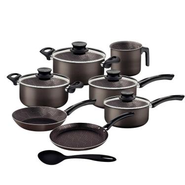 Imagem de Jogo de Panelas Tramontina Paris Alumínio Antiaderente Starflon Max Chumbo 7 Peças + Colher