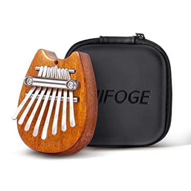 Imagem de MIFOGE Mini piano de polegar Kalimba 8 teclas de madeira, piano de dedo requintado com cordão caixa protetora à prova d'água, instrumento musical, presente para criança pequena, dia