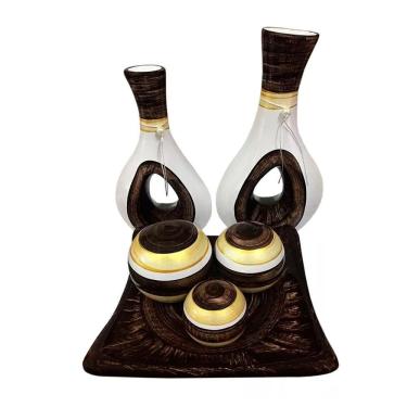 Imagem de Vasos Par Furados E Centro De Mesa 3 Esferas Cerâmica Marrom