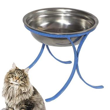 Imagem de Comedouro Pote Alto para Gatos em Ferro e Inox Ração Agua - Azul