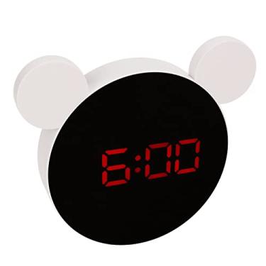 Imagem de Relógio Despertador Espelho, Exibição de Temperatura Relógio Espelho Olhar Bonito Ratos Forma de Ouvido Função Snooze para Quarto de Crianças LED vermelho
