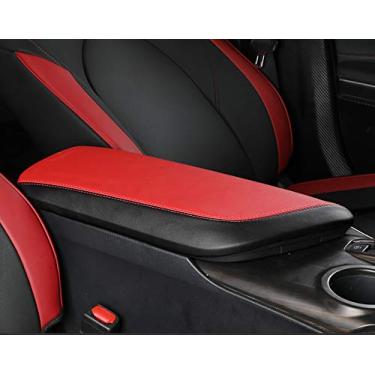 Imagem de INTGET Capa para apoio de braço do console central do carro para Toyota Camry 2018 2019 2020 2021 acessórios interior de couro apoio do braço do cotovelo protetor de tampa do console central (novo preto com vermelho)