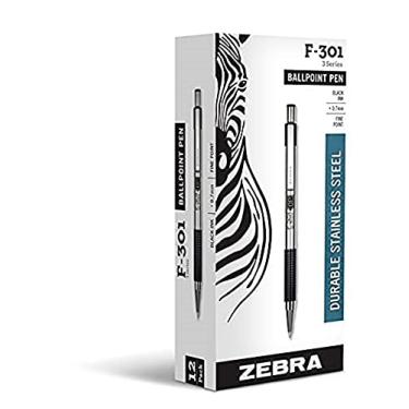Imagem de ZEBRA Caneta esferográfica F-301 de aço inoxidável de 1,0 mm - preta (caixa com 12)