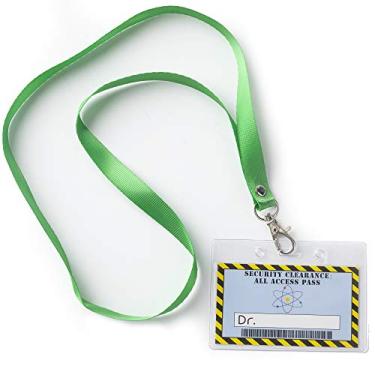 Imagem de Cordões infantis Science Party Favors, pacote com 12 unidades de decorações temáticas de artigos de festa Mad Scientist, etiqueta personalizada de segurança médica em suporte de etiqueta de plástico com tiras verdes