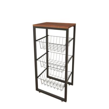 Imagem de Fruteira De Chão Preto Fosco Em Aço Amadeirado