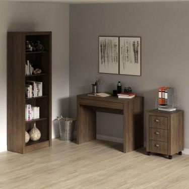 Imagem de Conjunto Home Office 3 Peças com 1 Escrivaninha 1 Estante 1 Gaveteiro Espresso Móveis Rústico