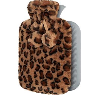 Imagem de Bolsa de água quente com capa para alívio da dor, garrafa de água quente com estampa de leopardo para cólicas menstruais para pescoço, dor no ombro e aquecedor de pés de mão, cólicas menstruais, compressa quente e terapia fria, marrom, 1800 ml