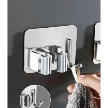 Imagem de Genérico Suporte Inox Com Gancho Organizador Vassouras Rodos - Unidade Prata 30 cm Moderno Aço Inoxidável 5 kg