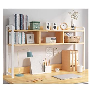 Imagem de KIZQYN Estante industrial estante de livros de 2 níveis aberta estante de mesa moldura de metal para escritório e prateleira de exibição de madeira para planta, livros, móveis de fotos, 94 × 18 × 60 polegadas estante (cor: ouro)