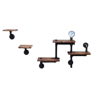 Imagem de KIZQYN Estante vintage industrial vento estante de livros montada na parede tubo de ferro rack de armazenamento divisória de madeira decoração de parede rack de exibição para livros fotos decorações estante (cor: 1)