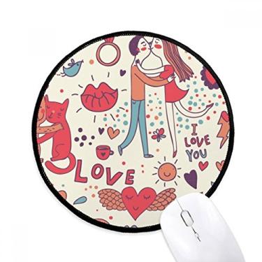 Imagem de Love Couple Flower Plant Paint Mouse Pad Desktop Office Tapete Redondo para Computador