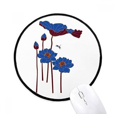 Imagem de Tapete de mouse azul folha de lótus flor de libélula planta de escritório tapete redondo para computador