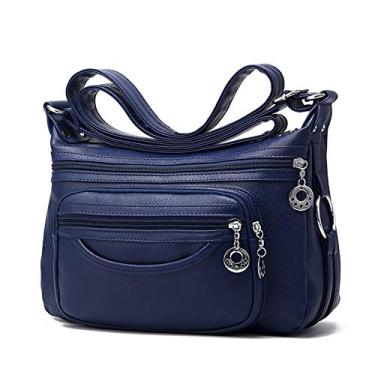 Imagem de MINTEGRA Bolsa tiracolo feminina de couro, bolsa de bolso, bolsa de ombro leve, Azul escuro, Medium
