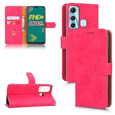 Imagem de Capas de telefone Business Skin Feel compatíveis com Infinix Hot 11 Hot11 Capa de couro com compartimentos magnéticos para cartão clipe de carteira capa de telefone à prova de choque (rosa vermelha, Infinix Hot 11)