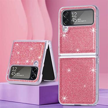 Imagem de Capa de telefone com suporte de anel de luxo com glitter para Samsung Galaxy Z Flip 4 flip4 Flip4 Capa macia de carregamento magnético sem fio, Capa com glitter rosa, para Samsung Z flip4