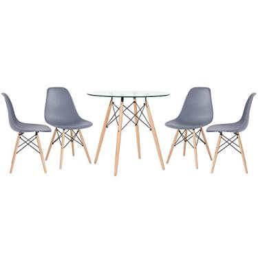 Imagem de Loft7, Kit - Mesa redonda de vidro Eames 80 cm + 4 cadeiras Eiffel Dsw cinza escuro