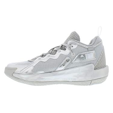 Imagem de adidas Dame 7 Extended Play Basketball Shoes Grey/Silver Metallic/White Men's 9.5, Women's 10.5 Medium