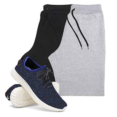 Imagem de KIT 2 Bermudas Masculina Moletom Conforto + Tenis Masculino Academia YZI - Bermudas Preto/Cinza GG - Tenis Azul - 44