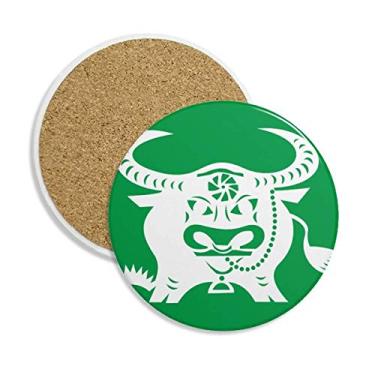 Imagem de Year Of Ox Animal China Zodíaco Padrão Coaster Caneca de mesa Proteção Absorvente Pedra