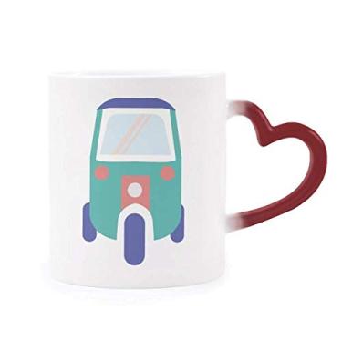 Imagem de Caneca Tailândia com ilustração de trator de três rodas sensível ao calor, caneca de grés que muda de cor vermelha