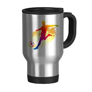Imagem de Caneca de viagem enfática de atletas de futebol com tampa flip em aço inoxidável copo de carro copo térmico